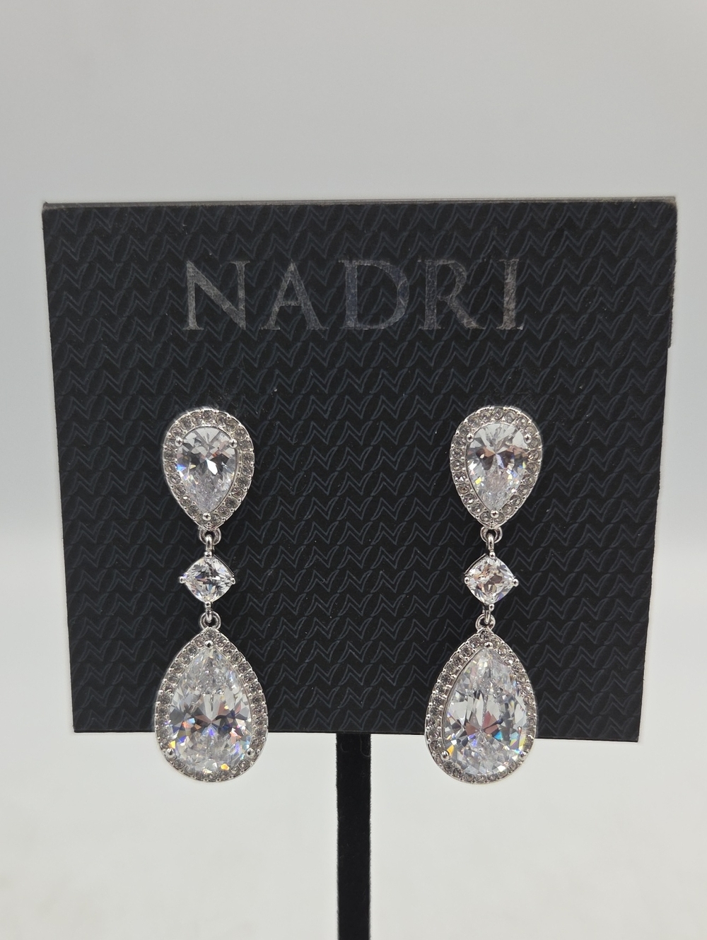 Nadri Silver-Tone Clear Teardrop Double-Drop Earrings